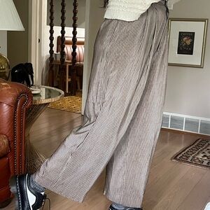 Vintage Linda Allard Ellen Tracy SIZE 6 Trousers Silk High Waist Wide Leg Stripe